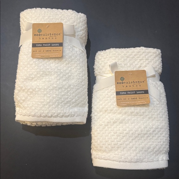 Ecoexistence Bamboo Other - 4pc ECOEXISTENCE Bamboo Zero Twist Loops Bath Hand Towel Set - White